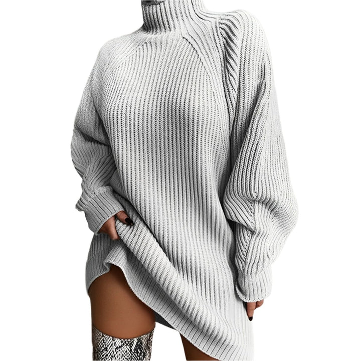 Women's Oversized Turtleneck Ribbed Knitted Dress