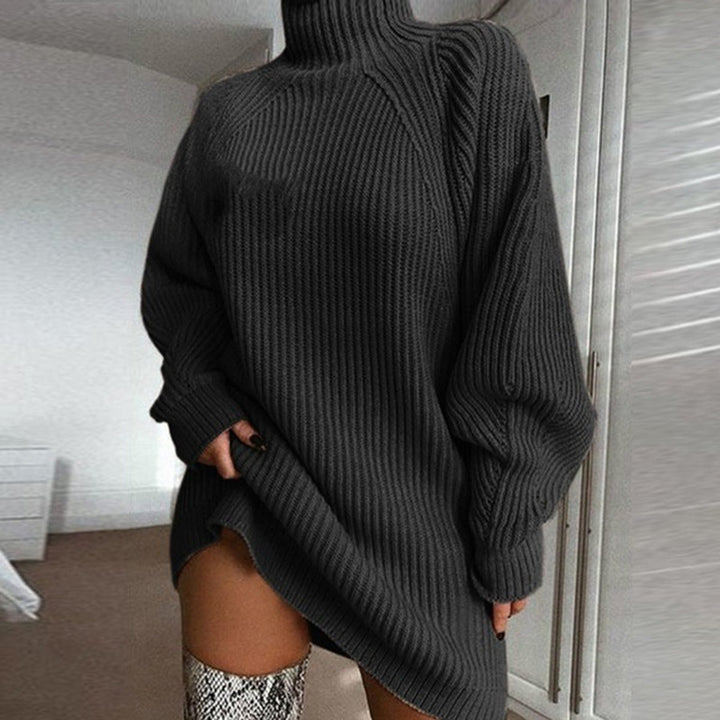 Women's Oversized Turtleneck Ribbed Knitted Dress