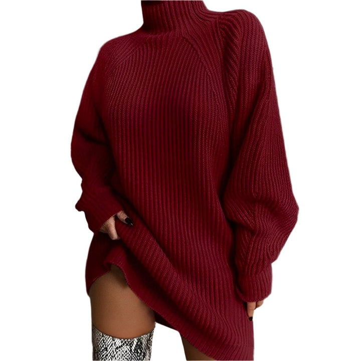Women's Oversized Turtleneck Ribbed Knitted Dress