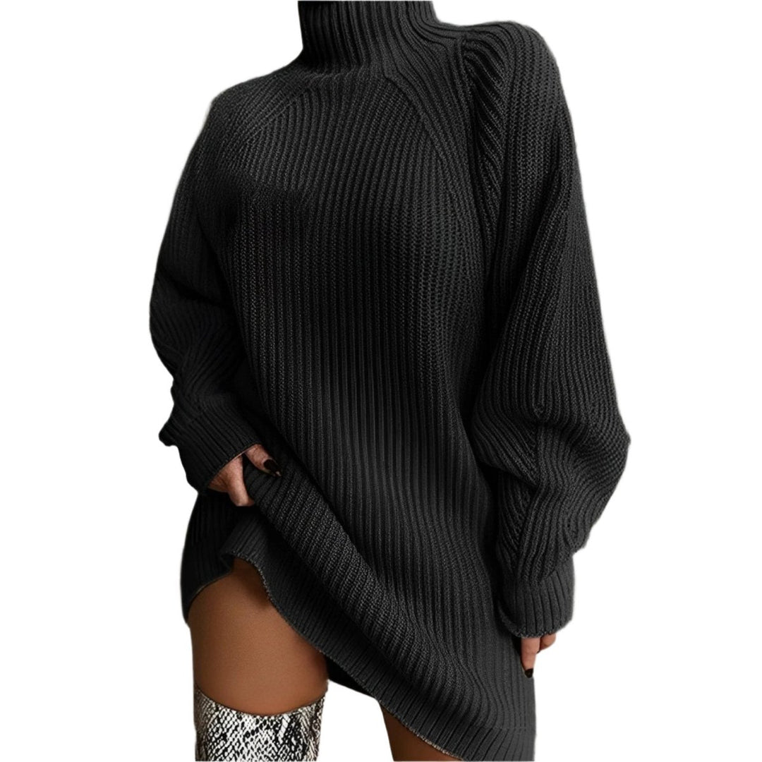 Women's Oversized Turtleneck Ribbed Knitted Dress
