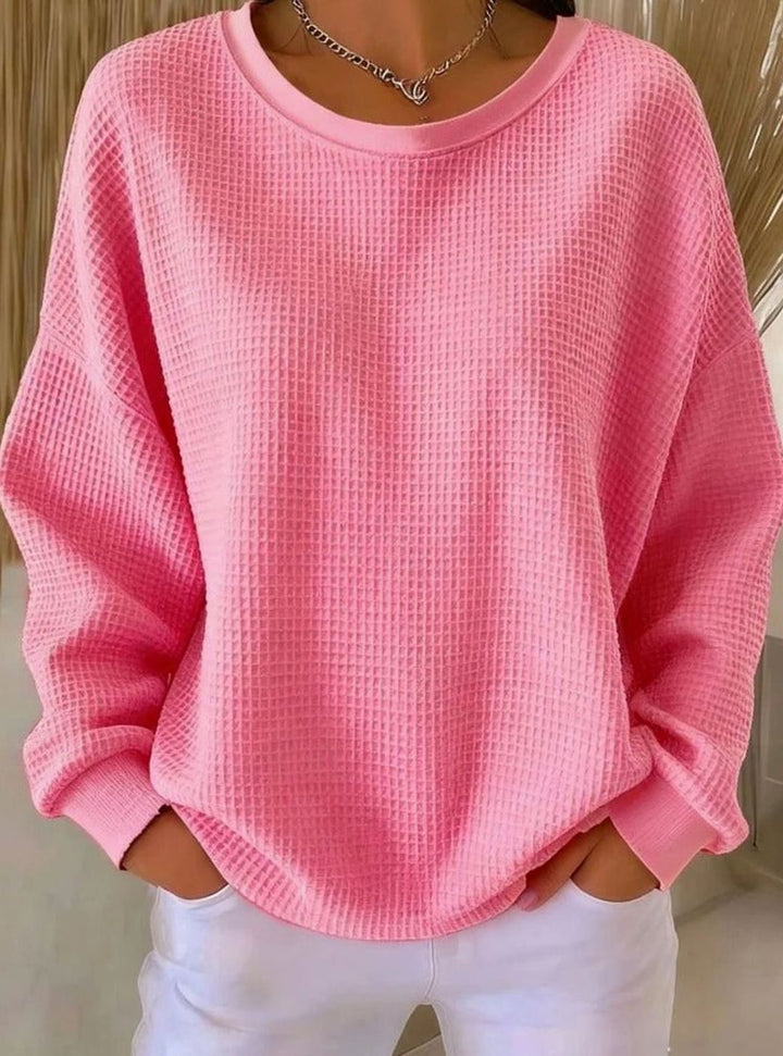 Women's Oversized Waffle-Knit Crew-Neck Long-Sleeve Jumper