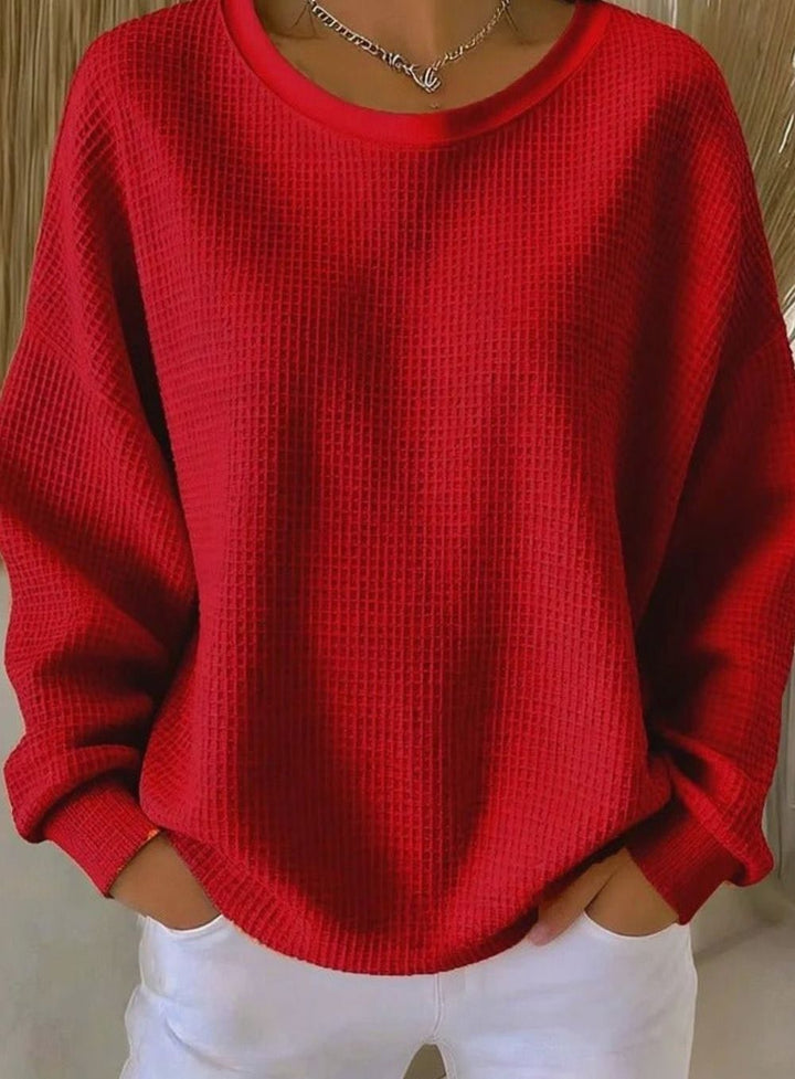 Women's Oversized Waffle-Knit Crew-Neck Long-Sleeve Jumper
