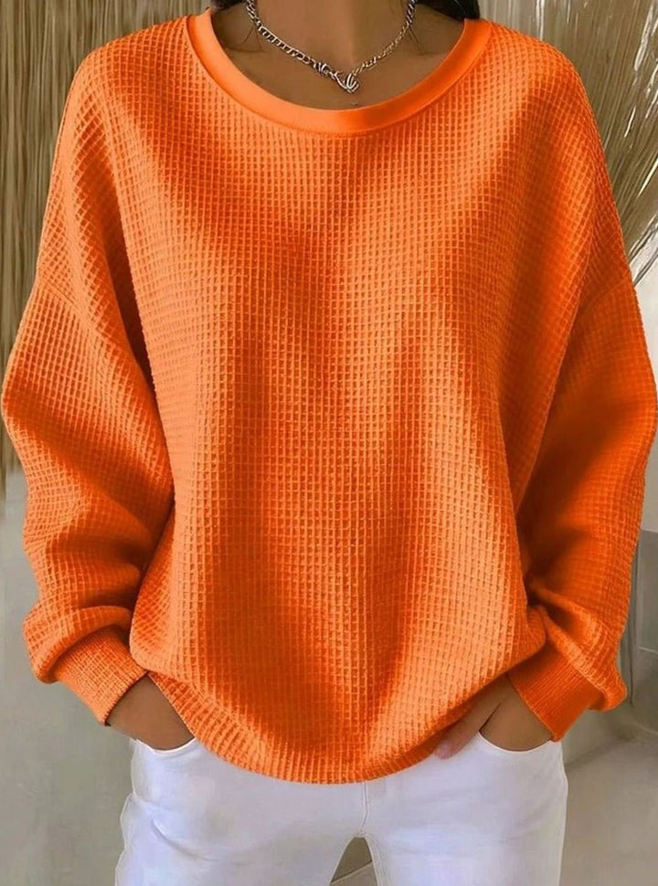Women's Oversized Waffle-Knit Crew-Neck Long-Sleeve Jumper