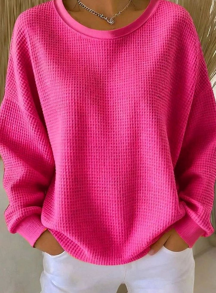 Women's Oversized Waffle-Knit Crew-Neck Long-Sleeve Jumper