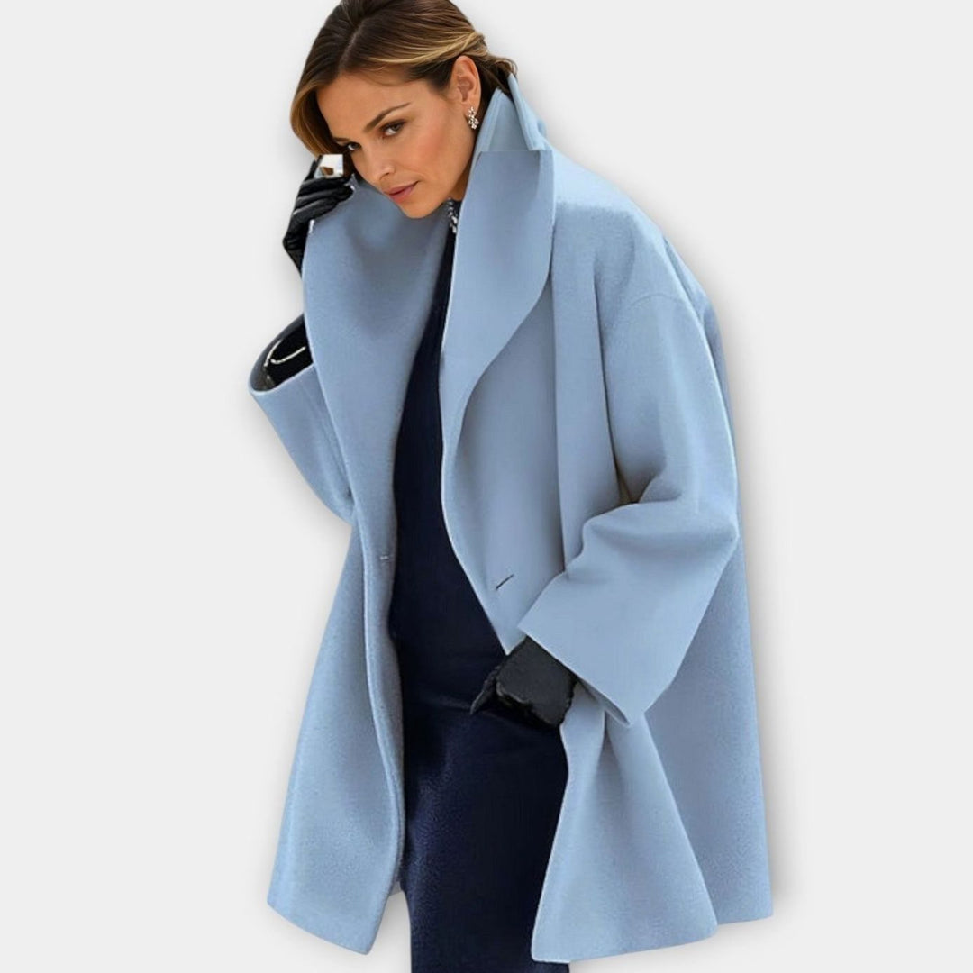 Women's Oversized Wide-Collar Longline Winter Coat - Blue