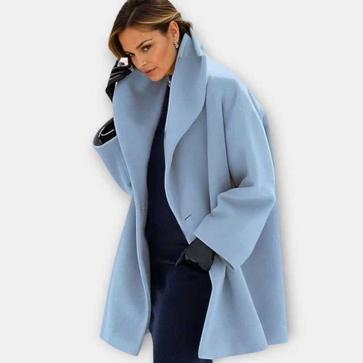 Women's Oversized Wide-Collar Longline Winter Coat - Blue
