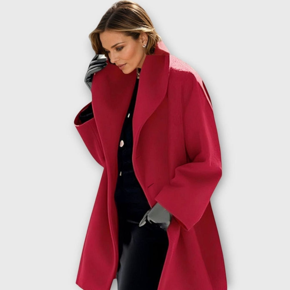 Women's Oversized Wide-Collar Longline Winter Coat - Red