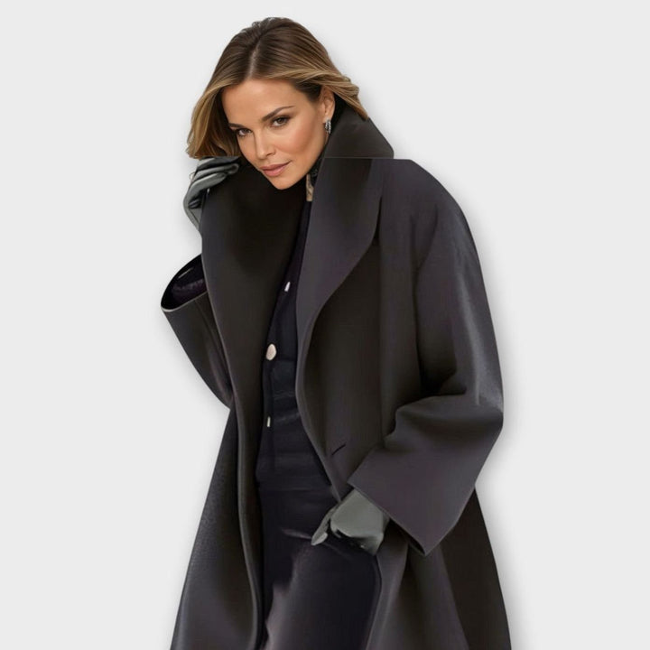 Women's Oversized Wide-Collar Longline Winter Coat - Black