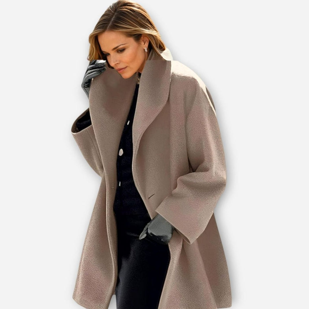 Women's Oversized Wide-Collar Longline Winter Coat - Khaki