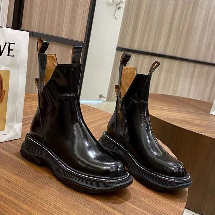 Women's Patent Leather Chelsea Ankle Heeled Boots Platform Sole