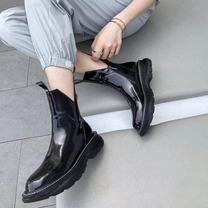 Women's Patent Leather Chelsea Ankle Heeled Boots Platform Sole