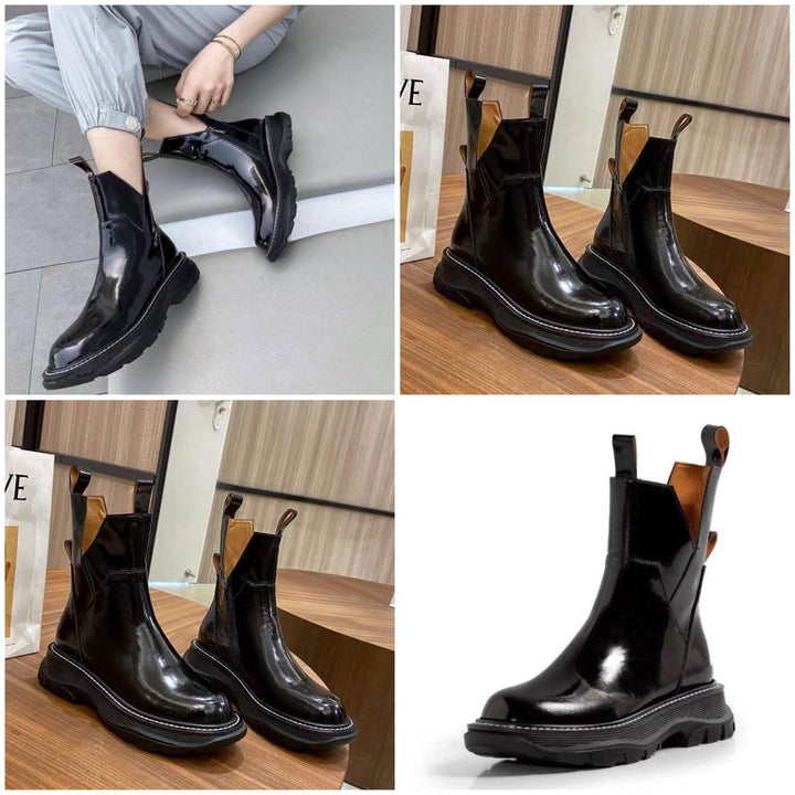 Women's Patent Leather Chelsea Ankle Heeled Boots Platform Sole