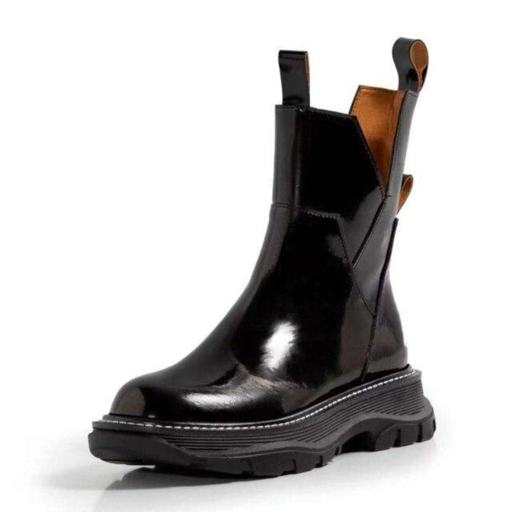 Women's Patent Leather Chelsea Ankle Heeled Boots Platform Sole