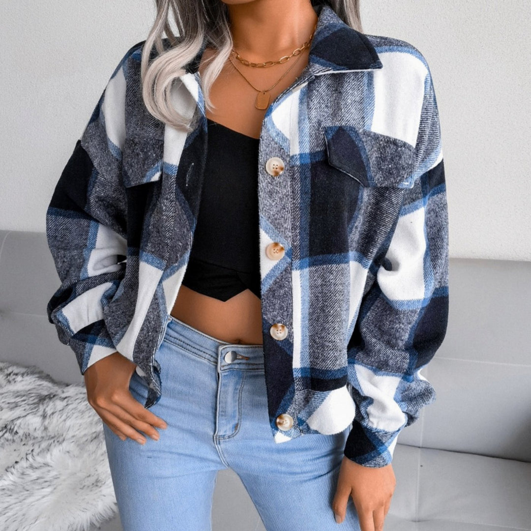 Women's Plaid Oversized Knit Cardigan Button-Up Shacket