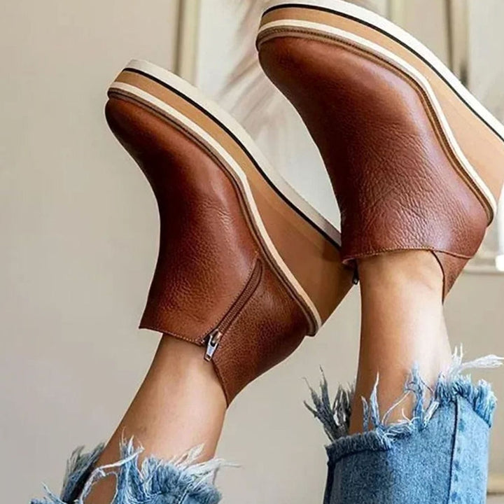 Women's Platform Wedge Ankle Chelsea Boots Leather-Look