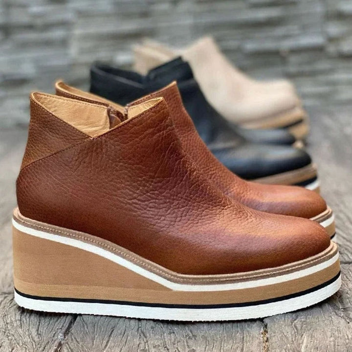 Women's Platform Wedge Ankle Chelsea Boots Leather-Look