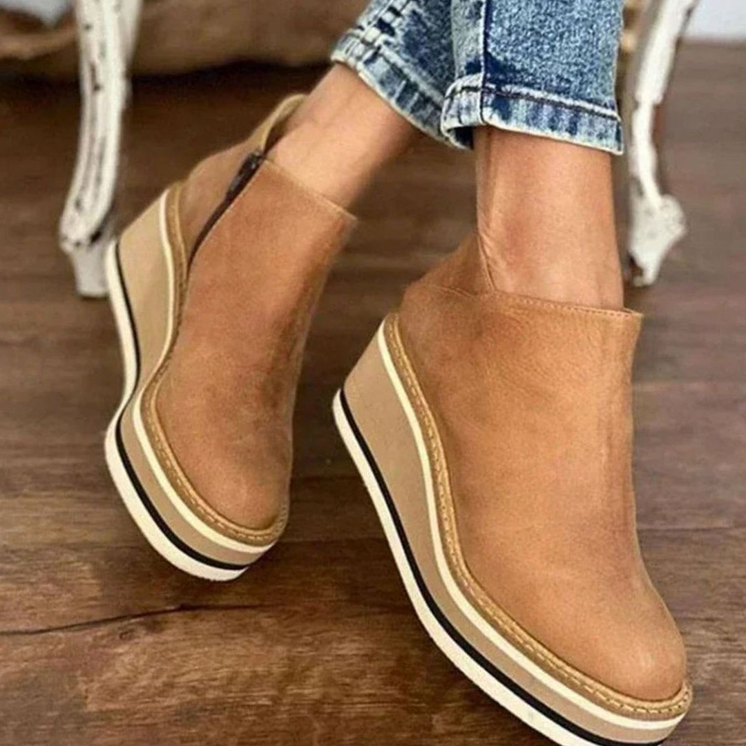 Women's Platform Wedge Ankle Chelsea Boots Leather-Look