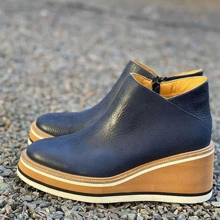 Women's Platform Wedge Ankle Chelsea Boots Leather-Look - Blue
