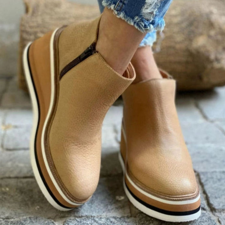 Women's Platform Wedge Ankle Chelsea Boots Leather-Look