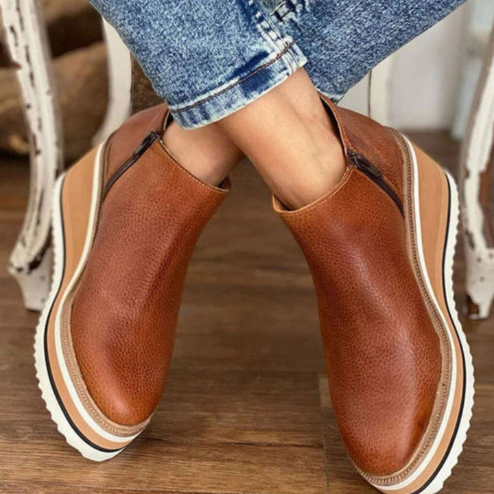 Women's Platform Wedge Ankle Chelsea Boots Leather-Look - Brown