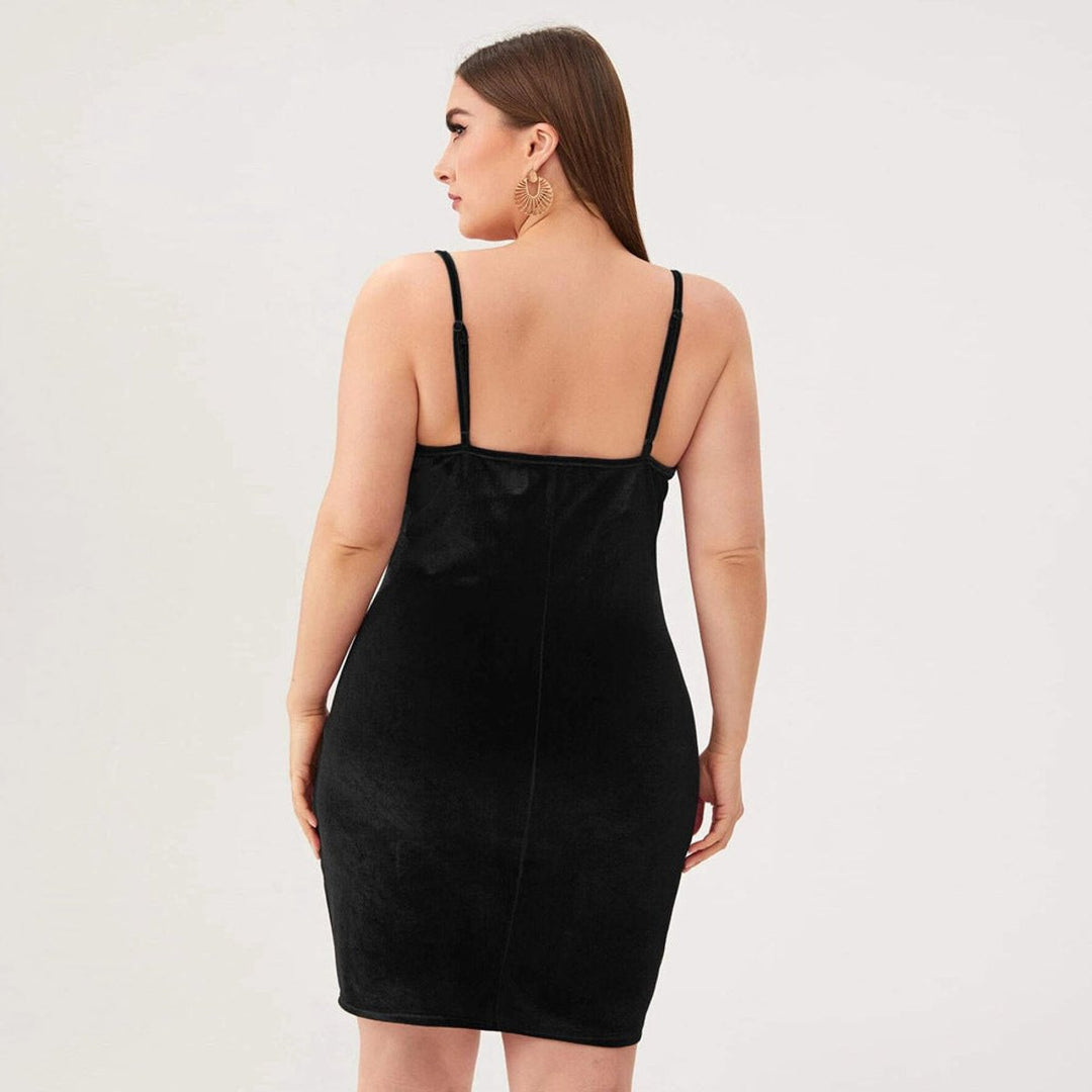 Women's Plus Size Velvet Party Dress Cowl-Neck Bodycon Slip