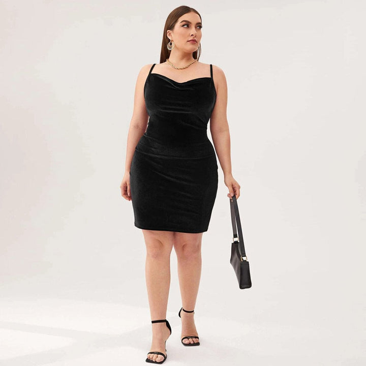 Women's Plus Size Velvet Party Dress Cowl-Neck Bodycon Slip