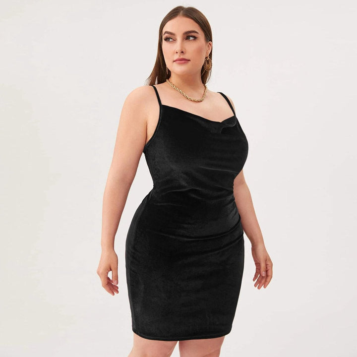 Women's Plus Size Velvet Party Dress Cowl-Neck Bodycon Slip