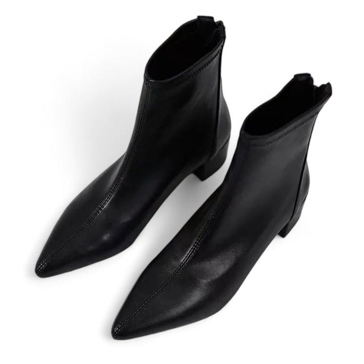 Women's Pointed-Toe Back-Zip Faux Leather Ankle Heeled Boots
