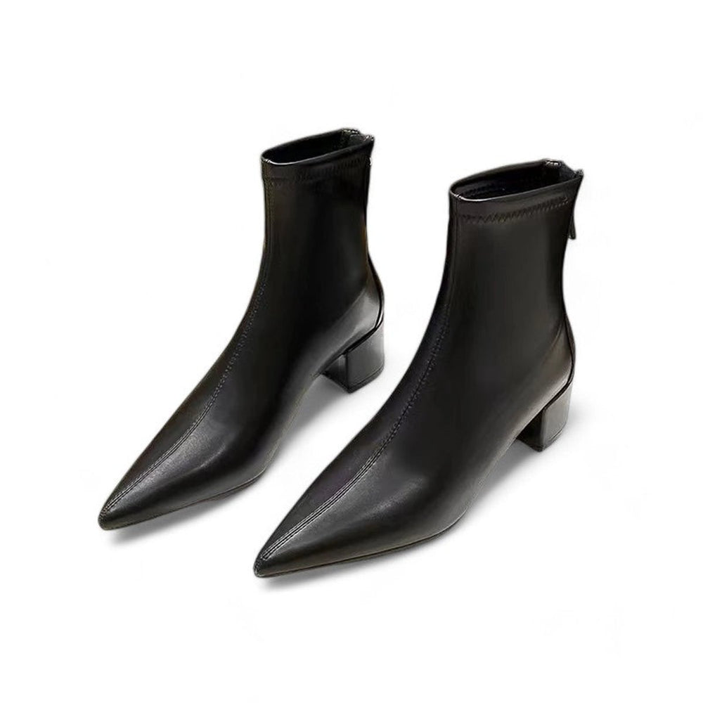 Women's Pointed-Toe Back-Zip Faux Leather Ankle Heeled Boots