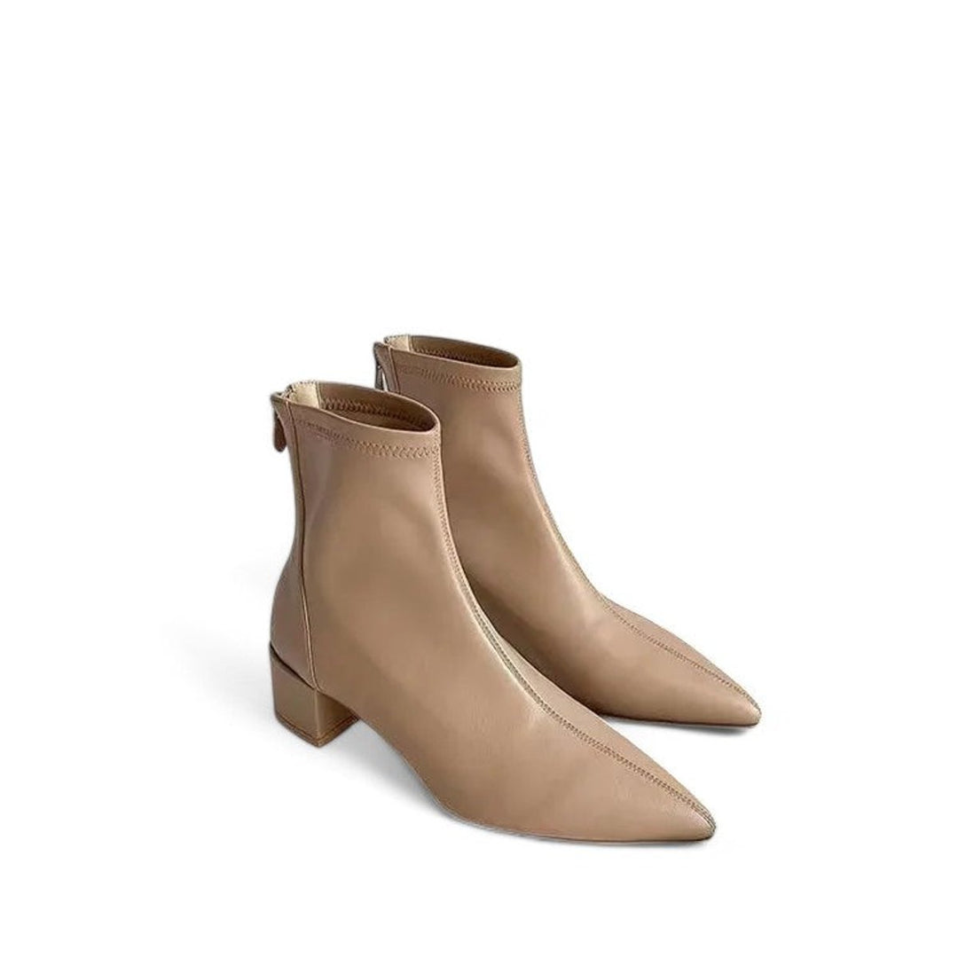 Women's Pointed-Toe Back-Zip Faux Leather Ankle Heeled Boots