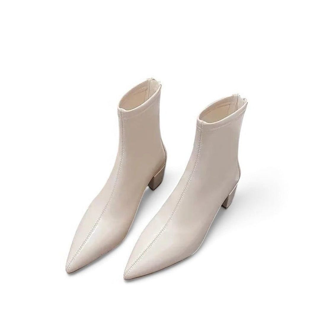 Women's Pointed-Toe Back-Zip Faux Leather Ankle Heeled Boots