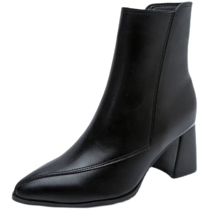 Women's Pointed-Toe Block-Heel Ankle Heeled Boots Side-Zip