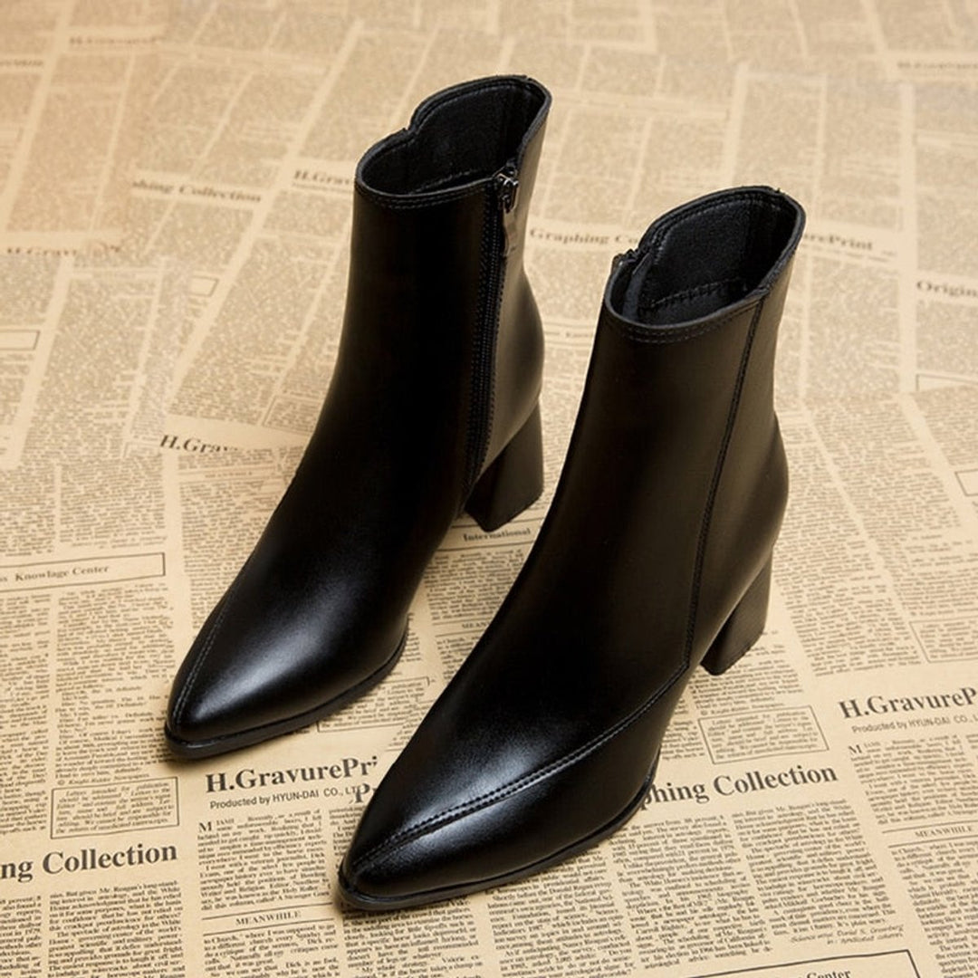 Women's Pointed-Toe Block-Heel Ankle Heeled Boots Zip-Up