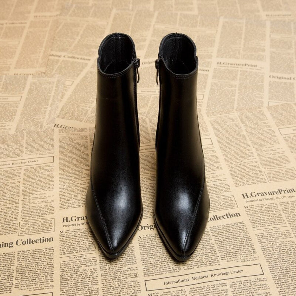 Women's Pointed-Toe Block-Heel Ankle Heeled Boots Zip-Up