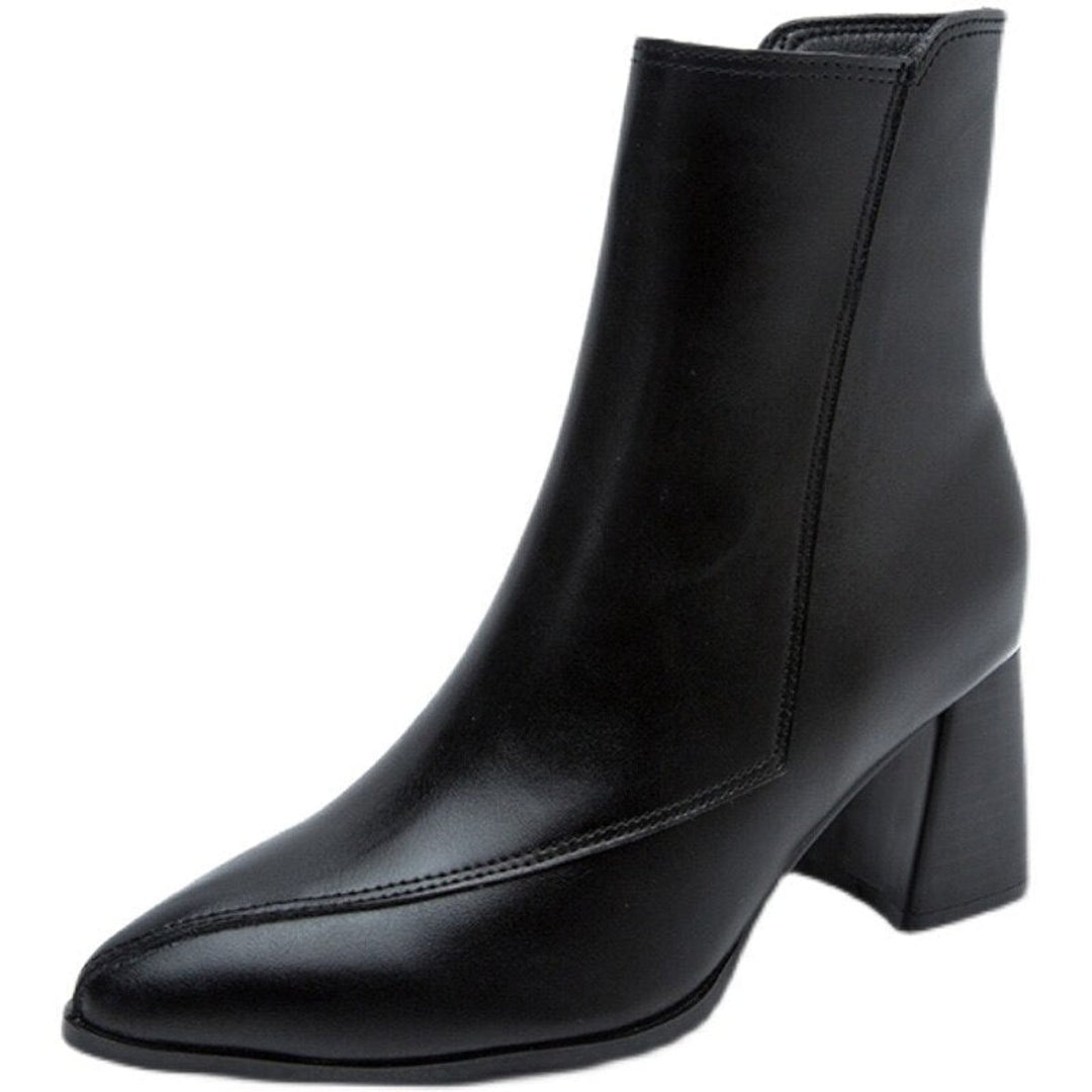 Women's Pointed-Toe Block-Heel Ankle Heeled Boots Zip-Up