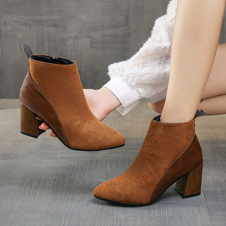 Women's Pointed-Toe Block Heel Suede Ankle Heeled Boots