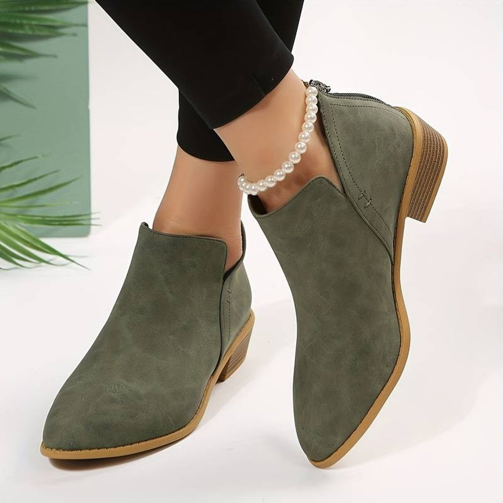 Women's Pointed-Toe Block-Heel Suede Ankle Heeled Boots