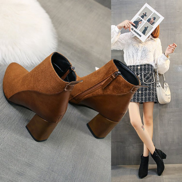 Women's Pointed-Toe Block Heel Suede Ankle Heeled Boots