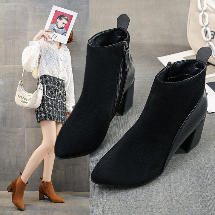 Women's Pointed-Toe Block Heel Suede Ankle Heeled Boots