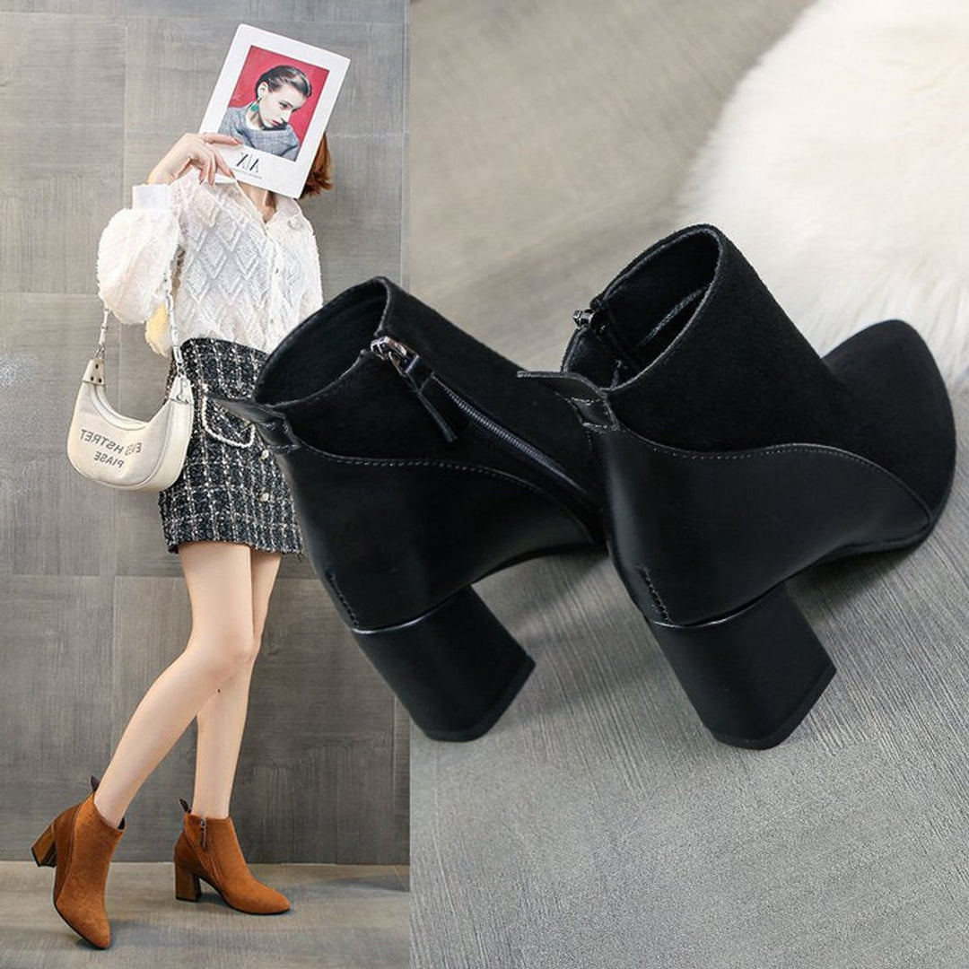 Women's Pointed-Toe Block Heel Suede Ankle Heeled Boots