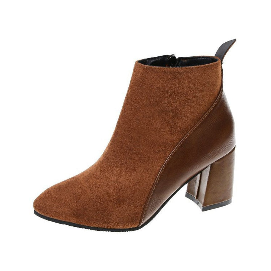 Women's Pointed-Toe Block Heel Suede Ankle Heeled Boots