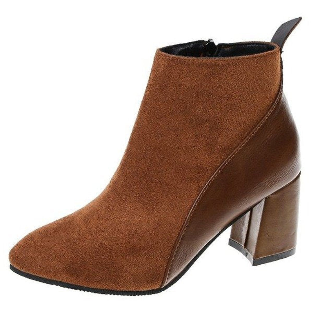 Women's Pointed-Toe Block Heel Suede Ankle Heeled Boots