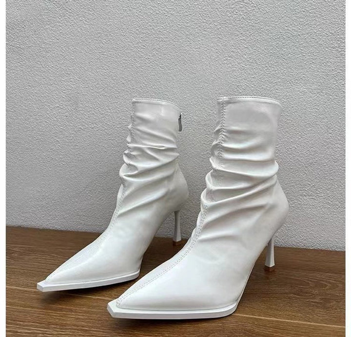 Women's Pointed-Toe Ruched Stiletto Ankle Heeled Boots