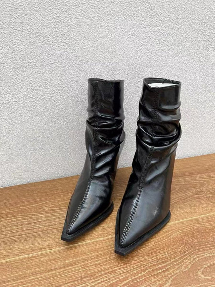 Women's Pointed-Toe Ruched Stiletto Ankle Heeled Boots