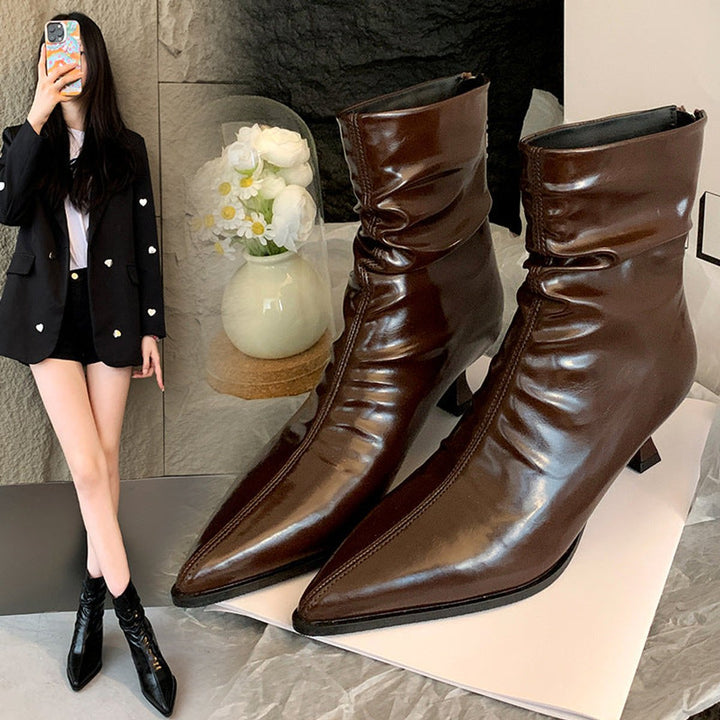 Women's Pointed-Toe Ruched Stiletto Ankle Heeled Boots