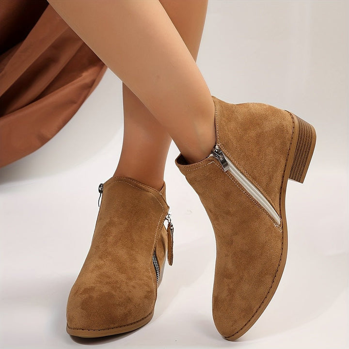 Women's Pointed-Toe Side-Zip Suede Ankle Heeled Boots