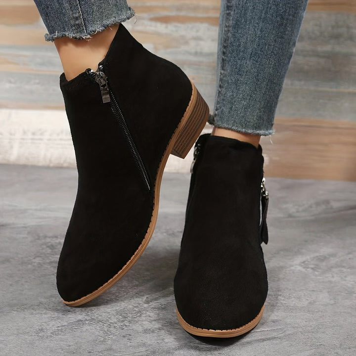 Women's Pointed-Toe Side-Zip Suede Ankle Heeled Boots