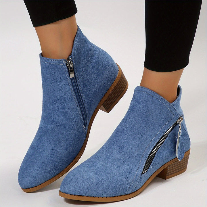 Women's Pointed-Toe Side-Zip Suede Ankle Heeled Boots