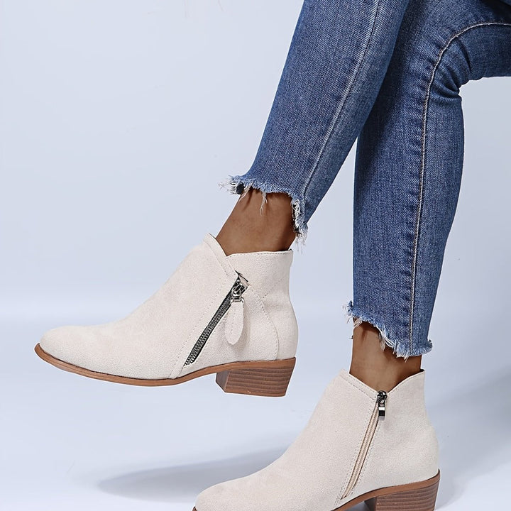Women's Pointed-Toe Side-Zip Suede Ankle Heeled Boots
