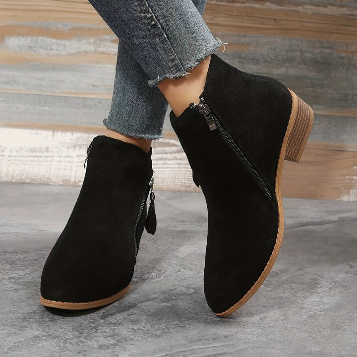Women's Pointed-Toe Side-Zip Suede Ankle Heeled Boots